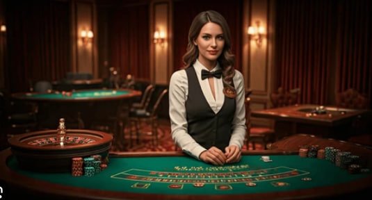 Tampilan meja Live Casino geranat88 dengan dealer nyata siaran langsung